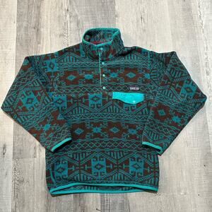 Patagonia Synchilla Men’s X-Small Lightweight turquoise Tribal Snap T Pullover